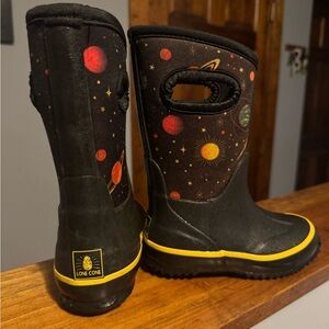 Kids Space-Themed Black and Yellow Boots